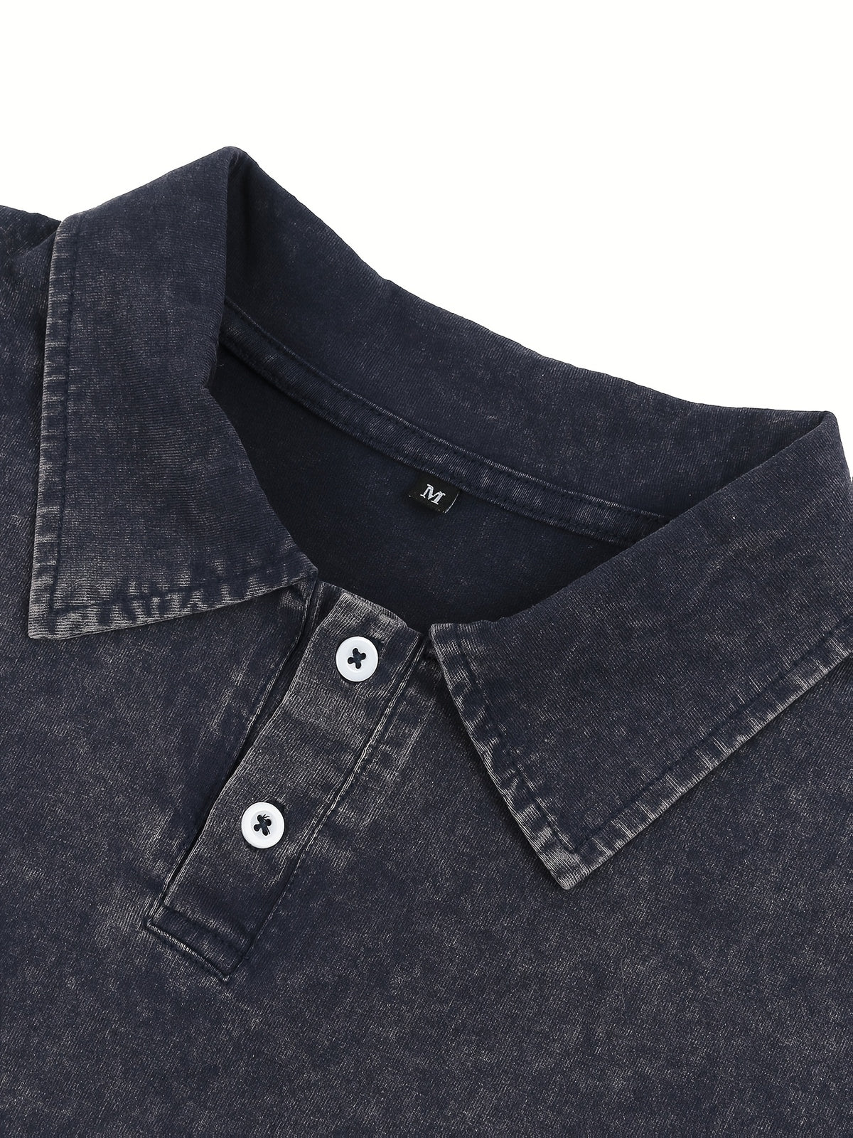BLACK Print Men'S 100% Washed Solid Color Lapel Shirt Short Sleeve T-Shirt - Retro Distressed Design, Lightweight And Breathable Fabric, Streetwear Trendy Loose Top, Suitable for Casual Wear And Layering - Purplish Blue