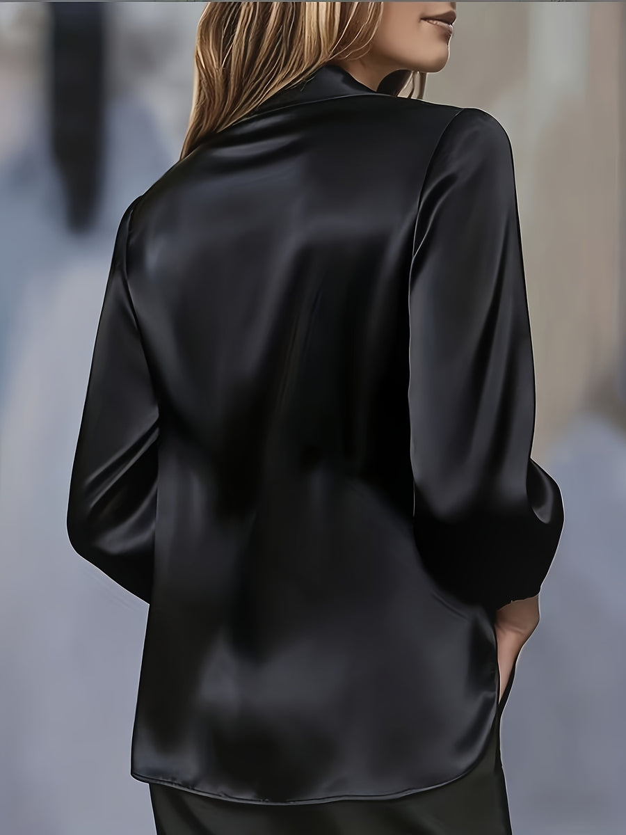 Women'S Elegant Shimmering V-Neck Long Sleeve Shirt - Black