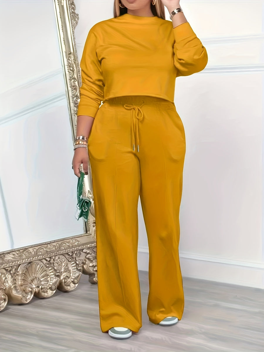 New Autumn And Winter Women'S Fashion Two-Piece Set with Long Sleeve Casual Sweatshirt - Yellow