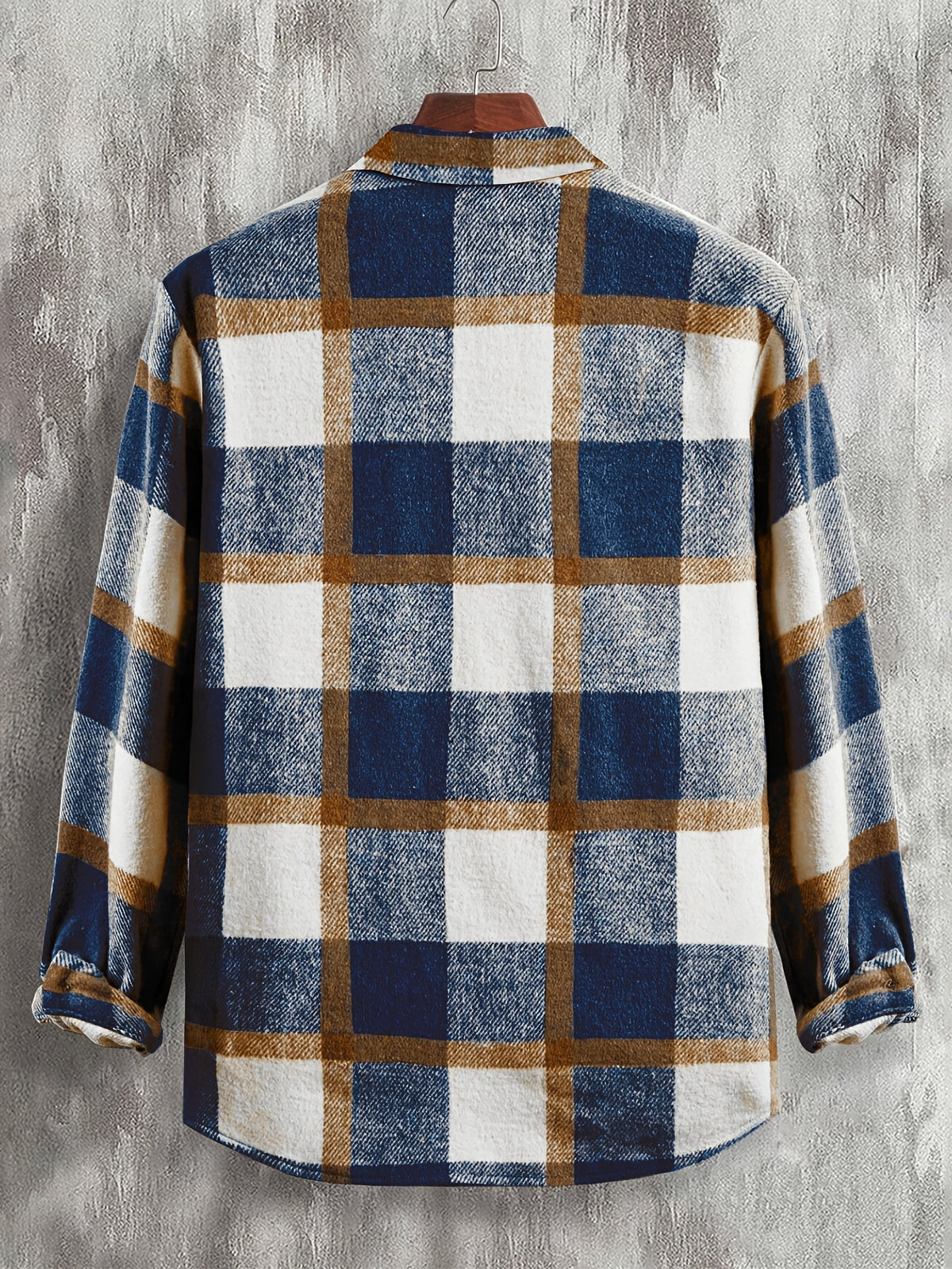 Autumn/Winter Men's Casual Jacket, Vintage Plaid Lapel Long-Sleeve Shirt Top, Button-Up Cardigan Outerwear, Chest Pocket Design, for Outdoor Sports and Daily Wear, Stylish and Versatile Style - Blue