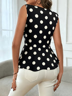 Women's Ruffle Hem Top, Elegant Polka Dot Print Vest, Suitable for Dates, Festivals, Commuting, and Vacation Wear - Black Dots