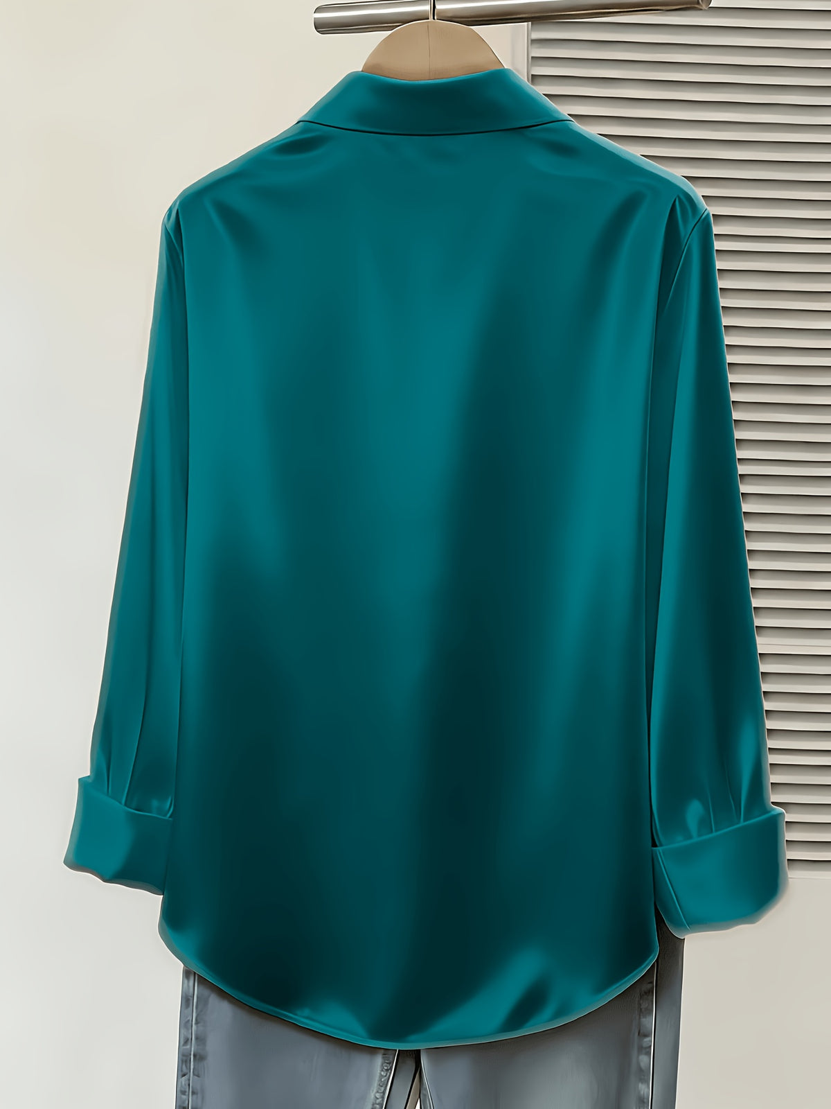 Women's Spring/Autumn Elegant and Versatile Satin Commuter Shirt - Peacock Blue