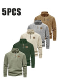 Men's Half-Zip Pullover Top, 5pcs, Soft and Skin-Friendly, Versatile for Daily Casual and Sportswear - Mint Green+Dark Green+Apricot+Gray+Orange
