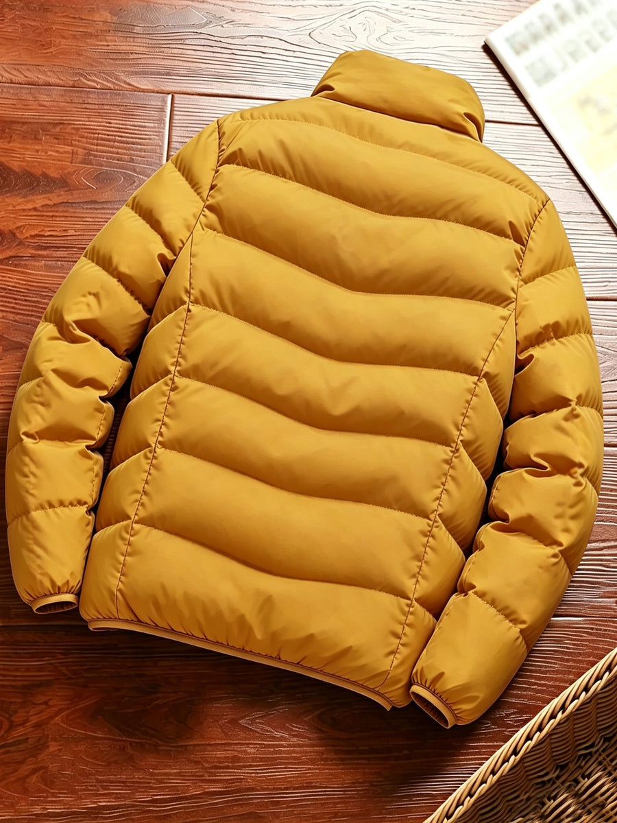Men'S Autumn Winter Jacket - Zippered Winter Coat with Stand-Up Collar, Comfortable And Warm Casual Outerwear, Layering Essential for Cold Weather - Machine Washable - Blue/Black/Yellow, Versatile Fashion Piece for Daily Casual/Party Entertainment - Yellow
