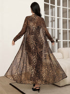 Leopard Print Long Dress and Cardigan Set - Elegant Two-Piece Outfit with Leopard Print Skirt and Long Sleeve Open Cardigan, Women'S Fashion, Stylish Outfits|Leopard Print Dress|Elegant Cardigan - Leopard Print