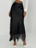 Yanyan&xie Women's Elegant Mermaid Skirt with Lace Patchwork & Eyelash Hem - Half-Length Suitable for Daily Wear, Commuting, Office, Semi-Formal - Machine Washable Solid Color Skirt for All Seasons, Non-Stretch Mid-Length Skirt - Black