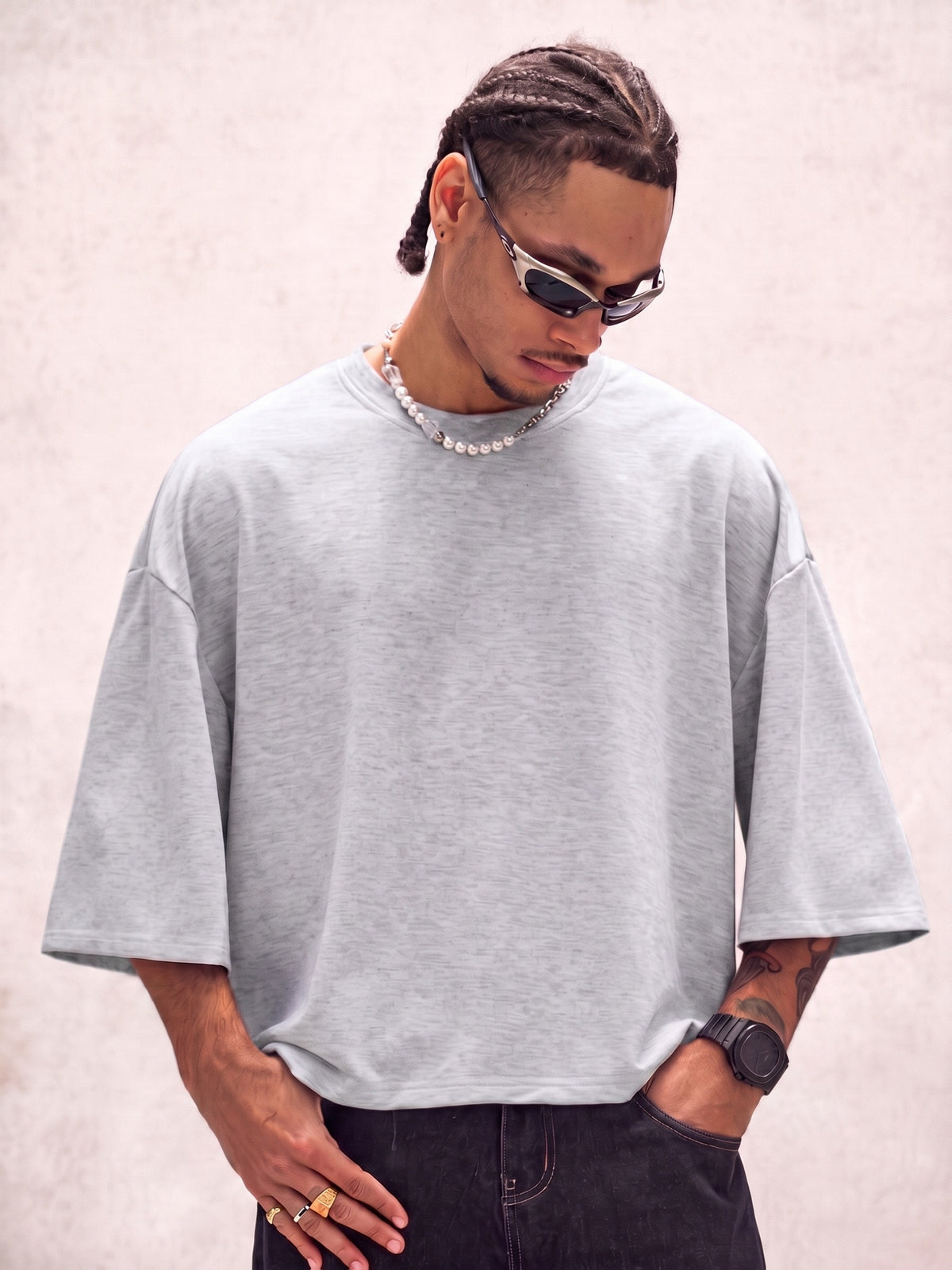 Men's Fashion Casual Streetwear Crew Neck Short Sleeve Loose Fit T-Shirt | High-End Solid Color Knitted Fabric | Soft and Comfortable | Suitable for Daily Wear, Travel, and Vacation | Gift for Boyfriend or Dad | Suitable for Spring and Autumn - Grey