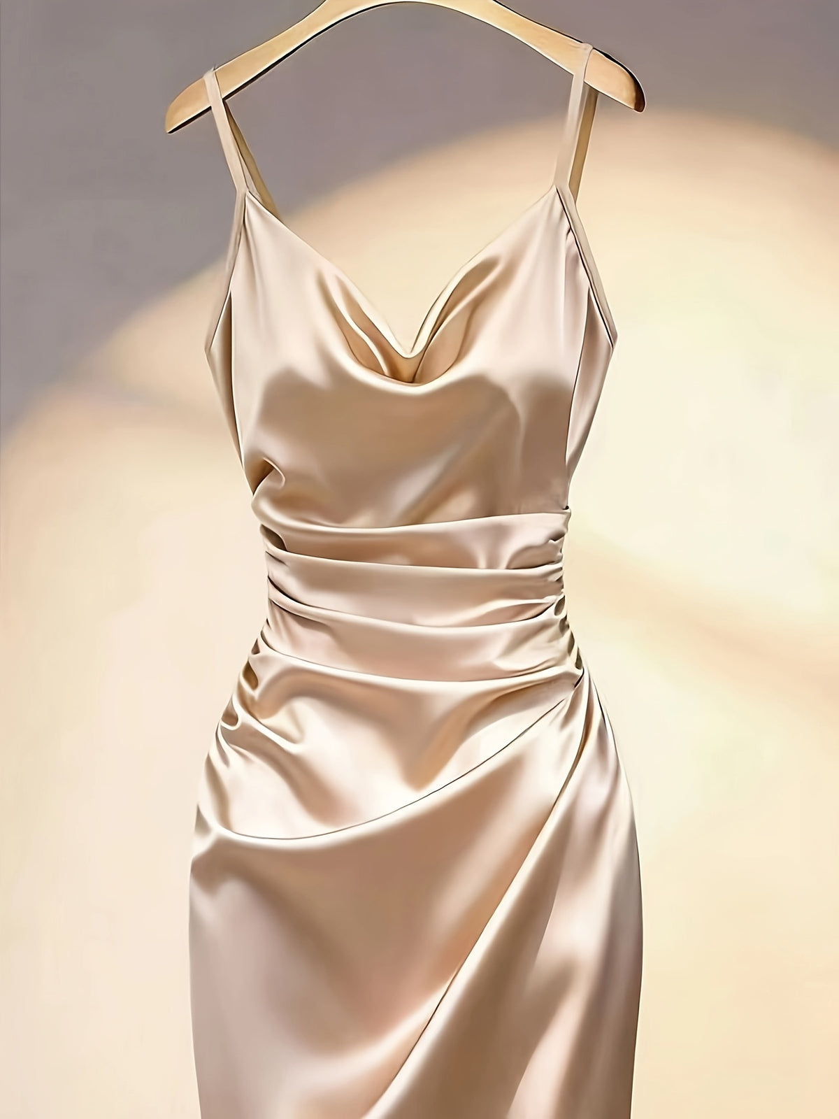Solid Color Women'S Adjustable Strap Cami Dress with Ruffled Edges, Vacation Wear, Women, Fashion Apparel, Suitable for Beach Holidays, Summer Holiday Outfits, Festive Clothing, Women'S Holiday Party Gatherings Date Photography Dresses Women Tops - Light Beige