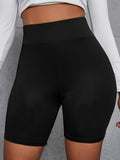 Summer Solid Color Elastic High-Waist Casual Pants Women's Shorts - Black