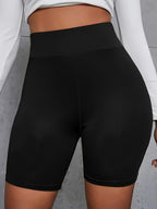 Summer Solid Color Elastic High-Waist Casual Pants Women's Shorts - Black