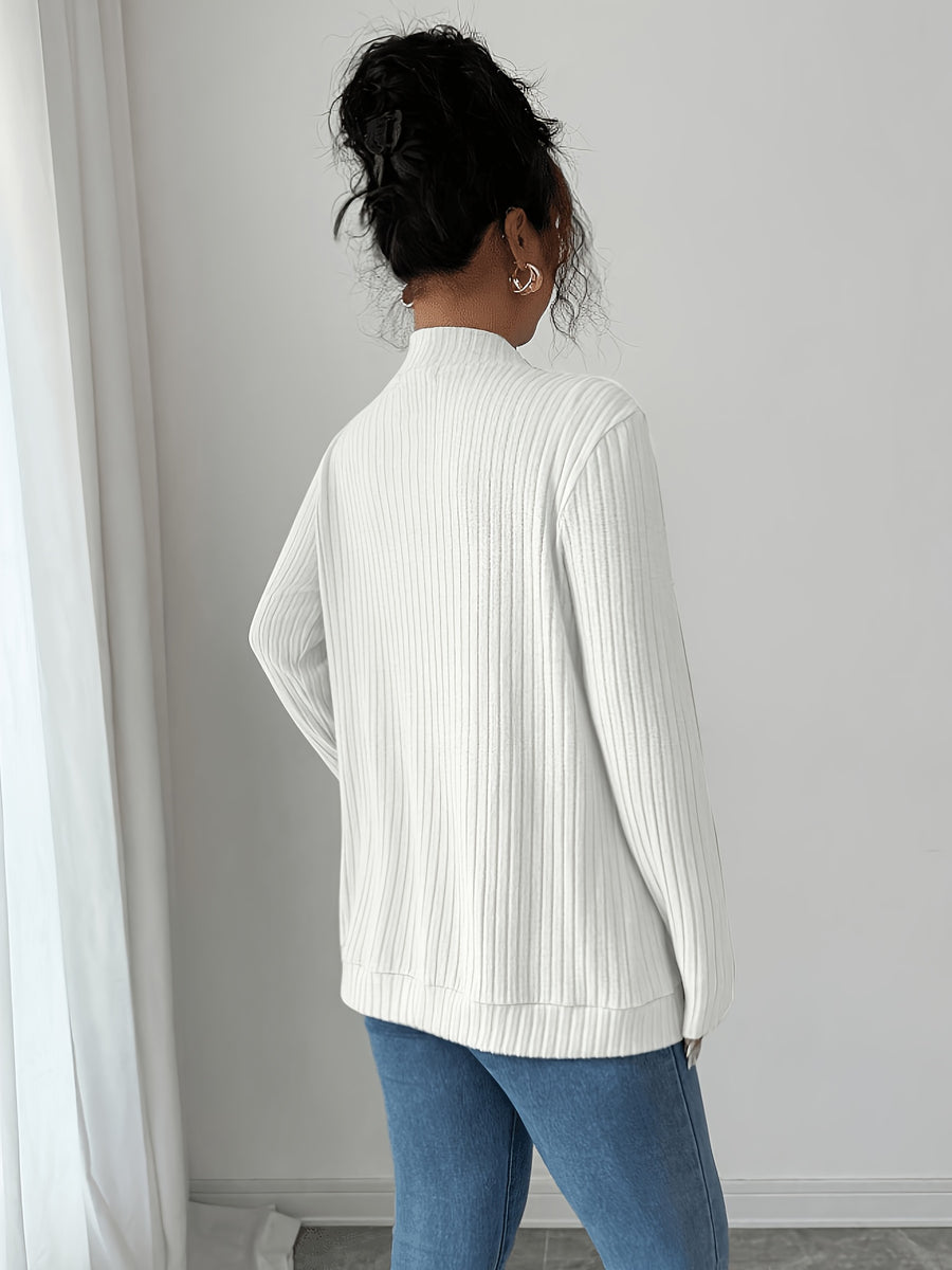 Women'S Casual Ribbed Brushed Open-Front Pocket Short Lightweight Jacket, Casual Coat, Women'S Outerwear, Women'S Cardigan - Ivory White