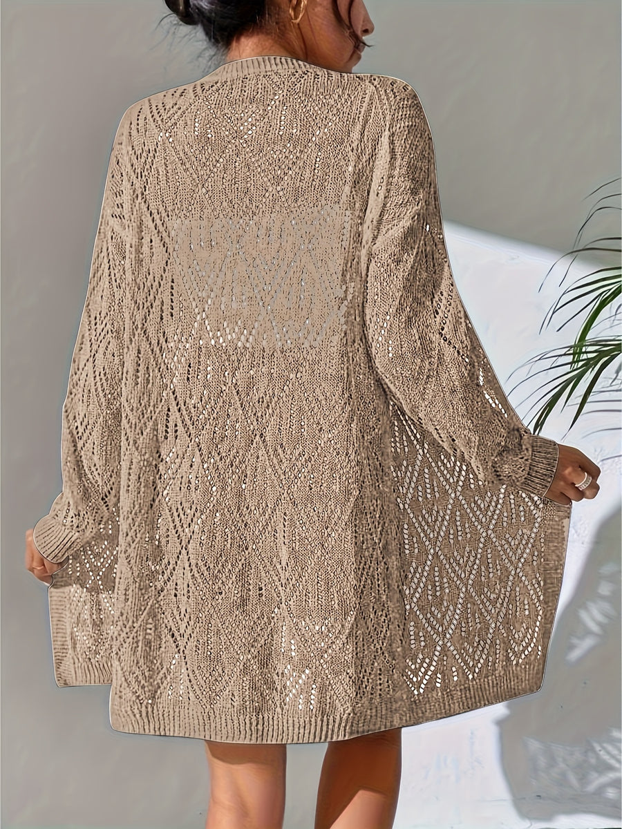 Full Hollow Shoulder Long Open Shirt - Camel