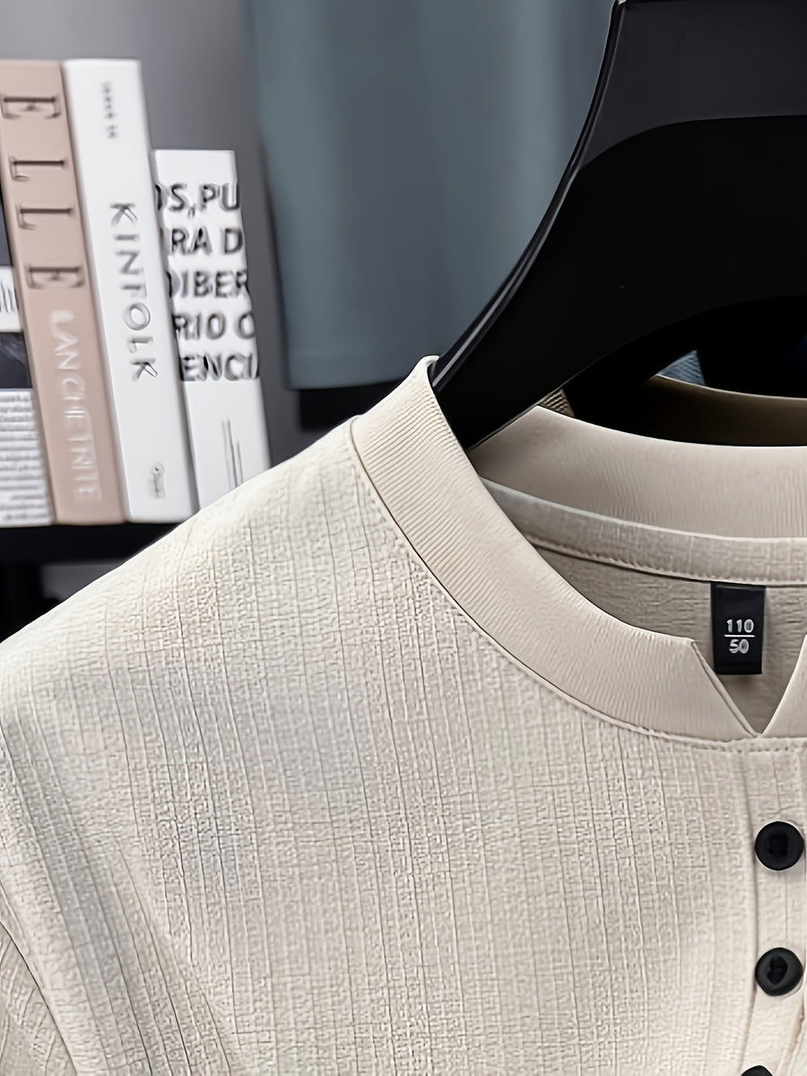 Men's Summer Short-Sleeve Crewneck T-Shirt - Breathable Business Casual Round Neck Base Layer Top, Solid Color Asymmetrical Hem Suitable for Daily Work Wear, Office & Casual Outfits, Machine Washable Light Luxury Style - Ivory White