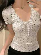 Women's Elegant Polka Dot Print Pleated V-Neck Sleeveless Casual Tank Top, Summer Style