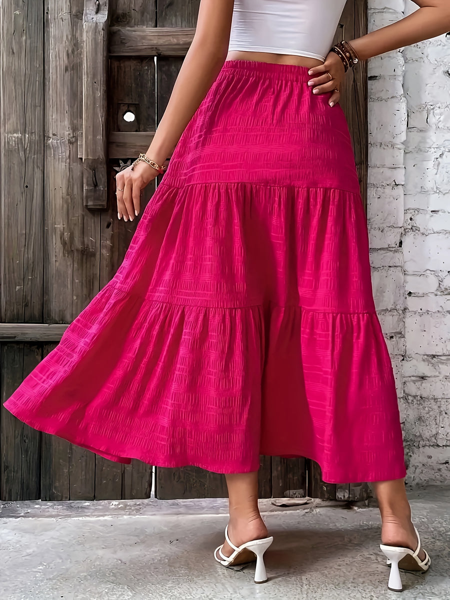 Elegant Solid Color Pleated Skirt for Vacation - Rose Red