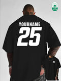 Minimalist Hand-Drawn Numerals and  Letter Creative Front and Back Print Fashionable Men's Casual Versatile #Commute #Leisure #Home #Office #Trendy Streetwear Fashion Item Crew Neck Heavyweight Pure Cotton T-Shirt - Black