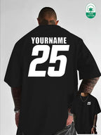 Minimalist Hand-Drawn Numerals and  Letter Creative Front and Back Print Fashionable Men's Casual Versatile #Commute #Leisure #Home #Office #Trendy Streetwear Fashion Item Crew Neck Heavyweight Pure Cotton T-Shirt - Black