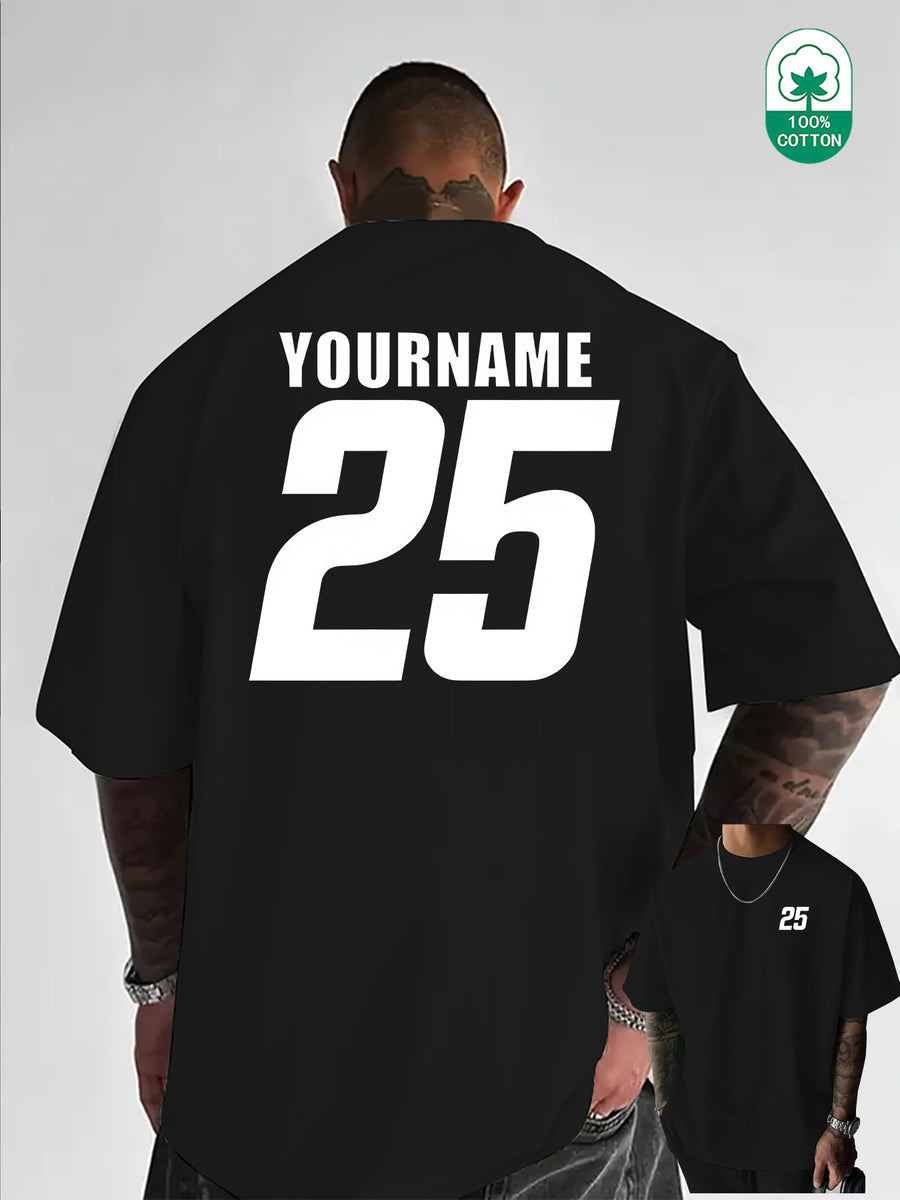 Minimalist Hand-Drawn Numerals and Letter Creative Front and Back Print Fashionable Men's Casual Versatile #Commute #Leisure #Home #Office #Trendy Streetwear Fashion Item Crew Neck Heavyweight Pure Cotton T-Shirt - Black