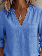 Women'S V-Neck Short Sleeve Shirt, Universal Casual Blouse Top - Royal Blue