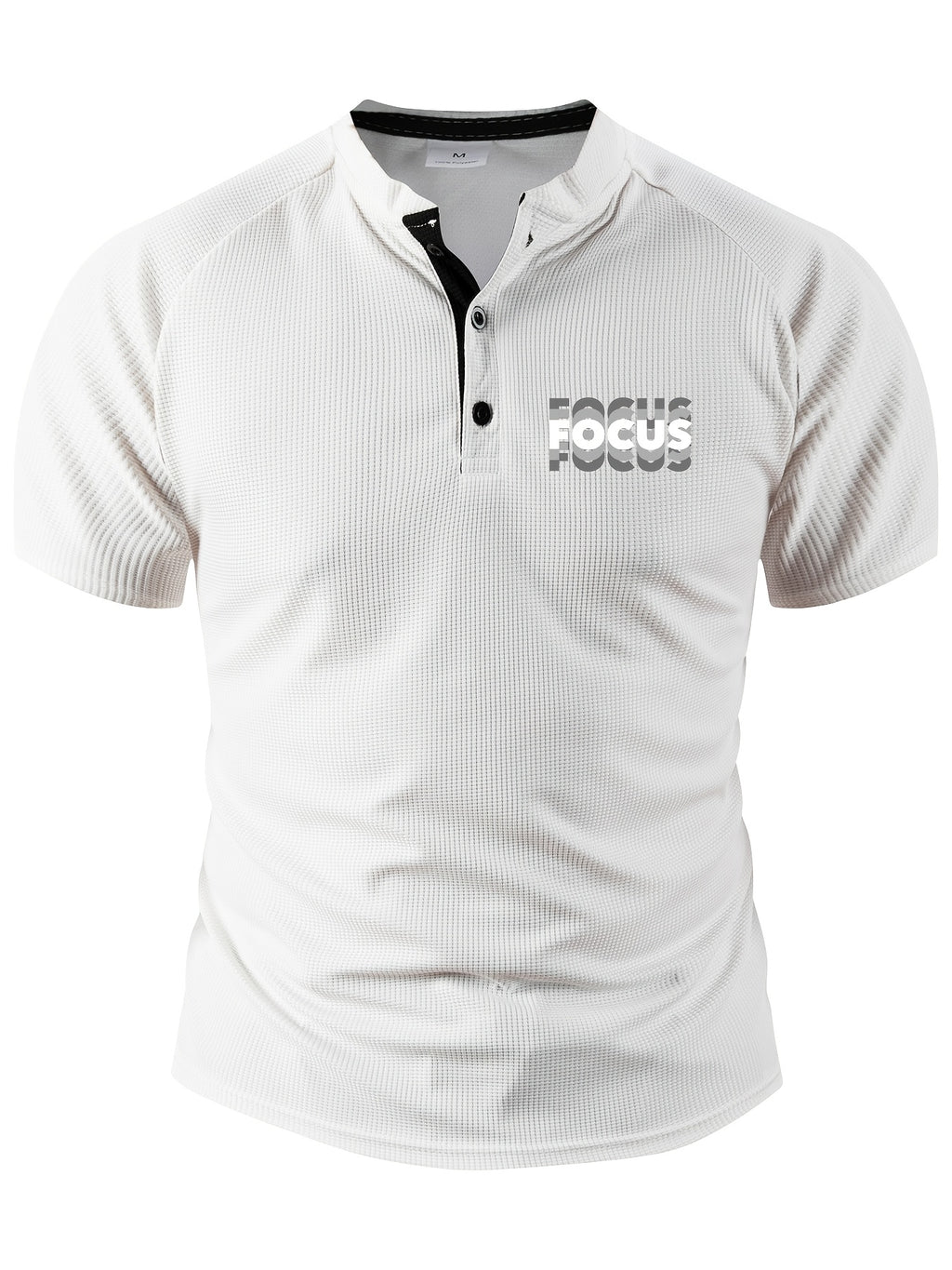 Men's Summer Collarless Casual Henley Shirt. Comfortable, Soft, and Breathable Fitness Business Fashion Polo Shirt - White