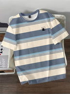 Men'S Casual Striped Cuff Patchwork Round Neck Summer T-Shirt, Comfortable And Breathable [Printed Design - Not Textured] - Mixed Color 9
