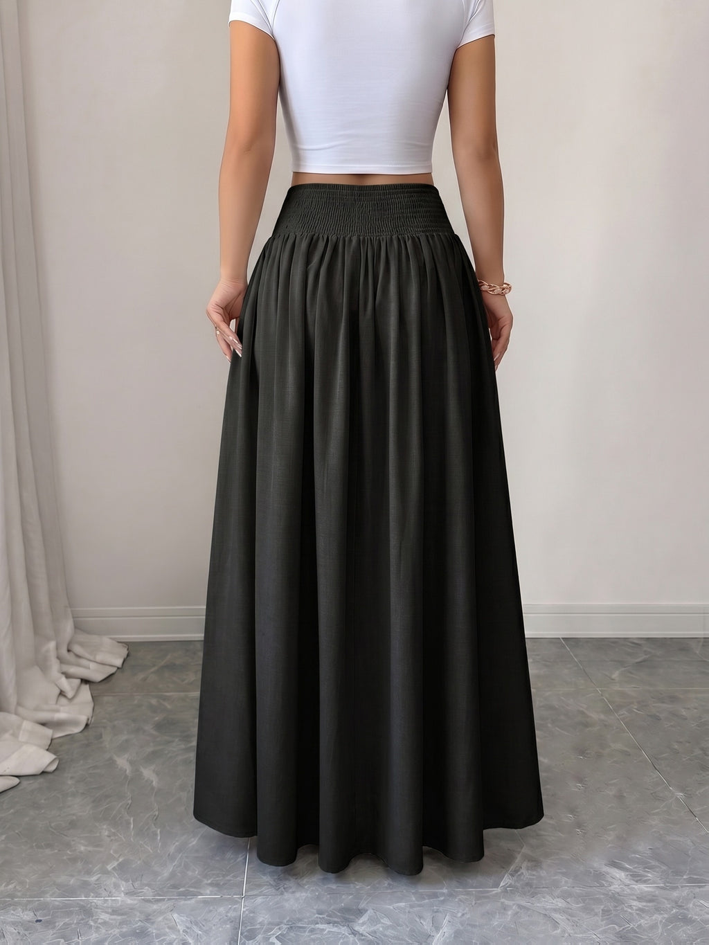 Women'S Button-Long Skirt, Fashionable Versatile Vacation Office Christmas Date Spring Autumn New - Black