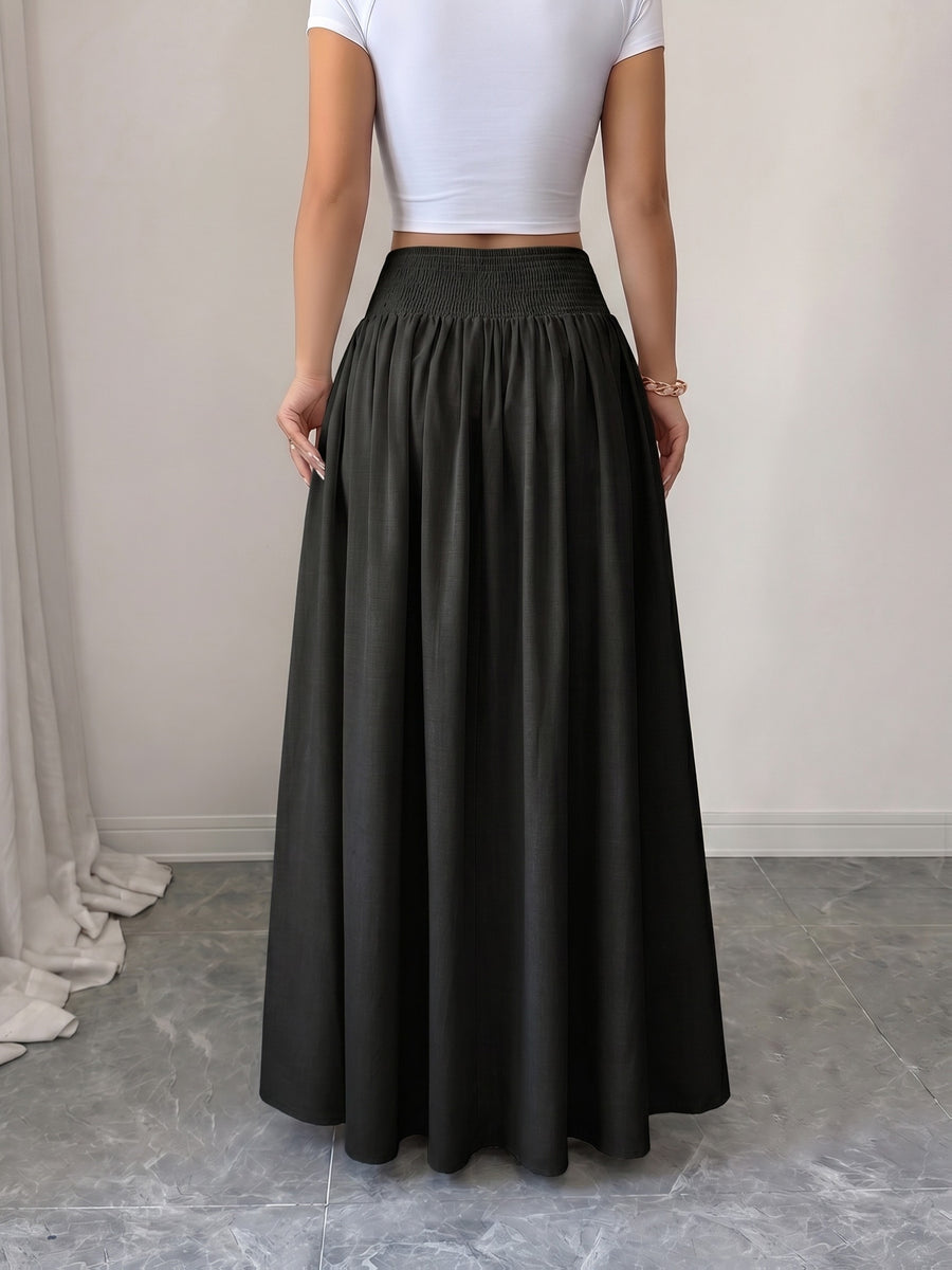 Women'S Button-Long Skirt, Fashionable Versatile Vacation Office Christmas Date Spring Autumn New - Black