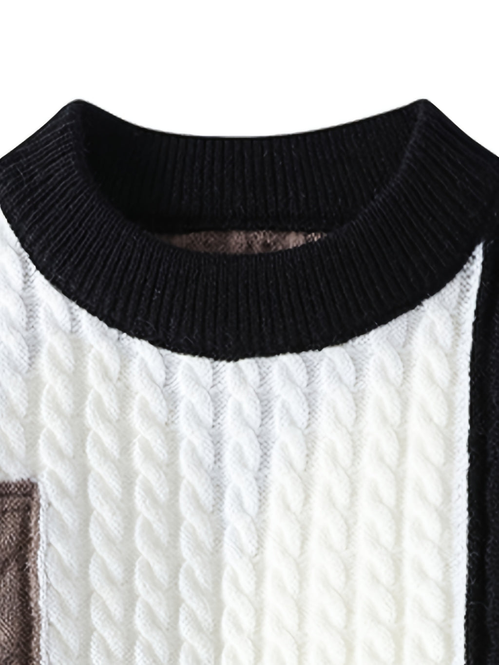 Men'S Fashion Trend Semi High Neck Knitted Sweater Autumn And Winter New Item Color Blocking Splicing Warm Pullover Top - Black
