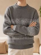 1pc Du Jing Lan OBM Men's Knit Sweater - Old Money Style Color Striped Crew Neck Sweater Suitable for Layering, Business Casual & Outdoor Wear, Warm Winter Pullover for Golf, Basketball, Running, Daily Layering (Regular Fit) - Dark Gray