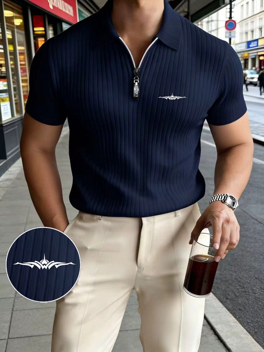 Men's Outdoor Sports Short Sleeve Polo Shirt, Summer Casual Comfortable Henley Shirt - Navy Color