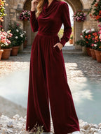 Velvet Jumpsuit for Women, Bridesmaid Dress, Wedding Guest Jumpsuit, Evening Jumpsuit - Burgundy