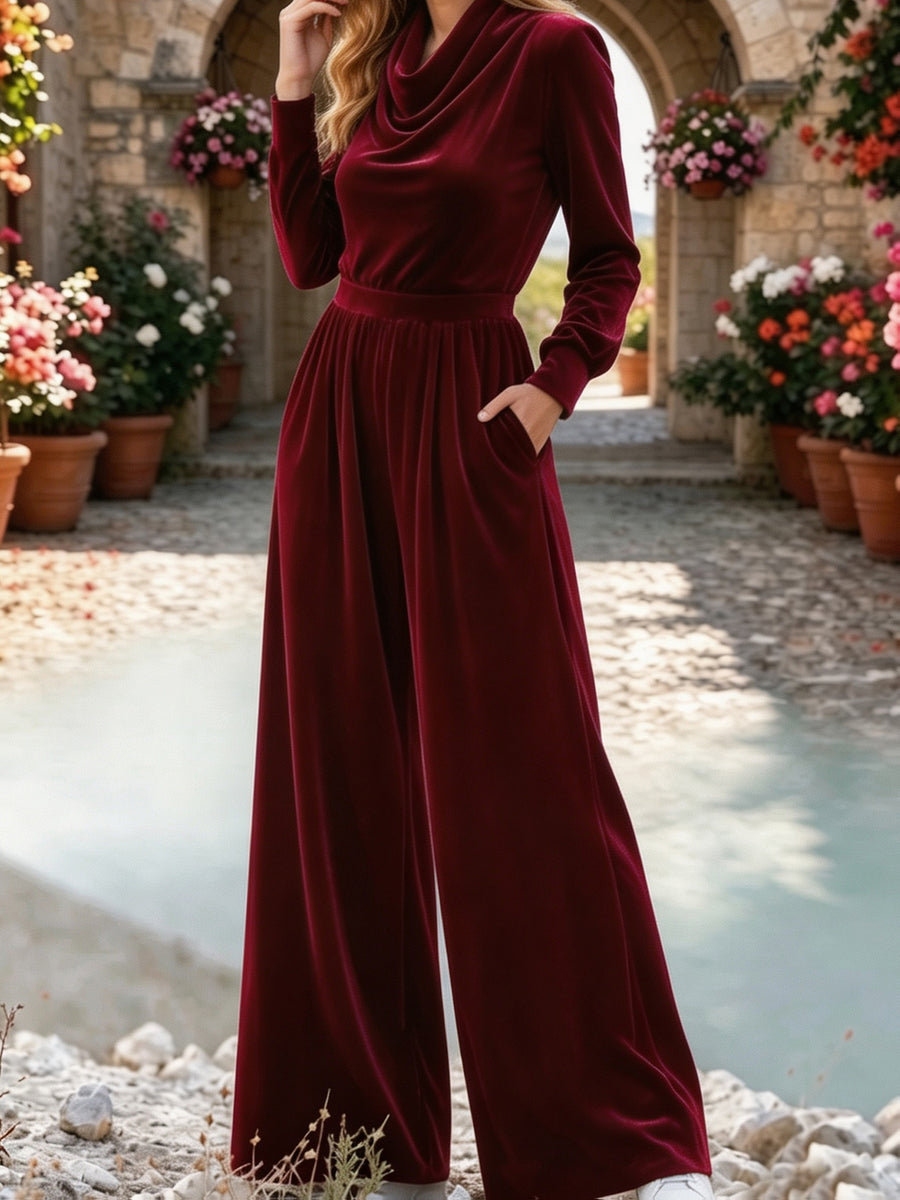 Velvet Jumpsuit for Women, Bridesmaid Dress, Wedding Guest Jumpsuit, Evening Jumpsuit - Burgundy