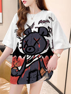 New Summer Collection of Plus-Size Loose-Fitting Stylish Cartoon Print Women'S Mid-Length Short-Sleeve T-Shirts - K54-W