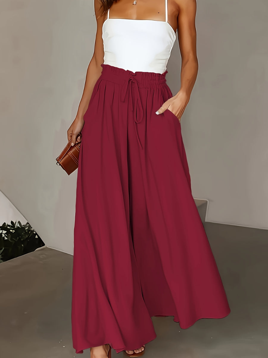 Spring/Summer New Fashion Elegant Loose High-Waist Women'S Wide-Leg Pants - Burgundy