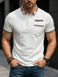Men'S Fashion Casual Polo Shirt Short Sleeve with Chest Pocket Striped Collar Cuff Design Trendy Street Style for Adults Men Daily Wear - White