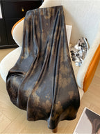 Satin Tie-dye Chinese Ink Painting Fishtail Skirt, Spring/summer Hip-hugging A-line Skirt - Black