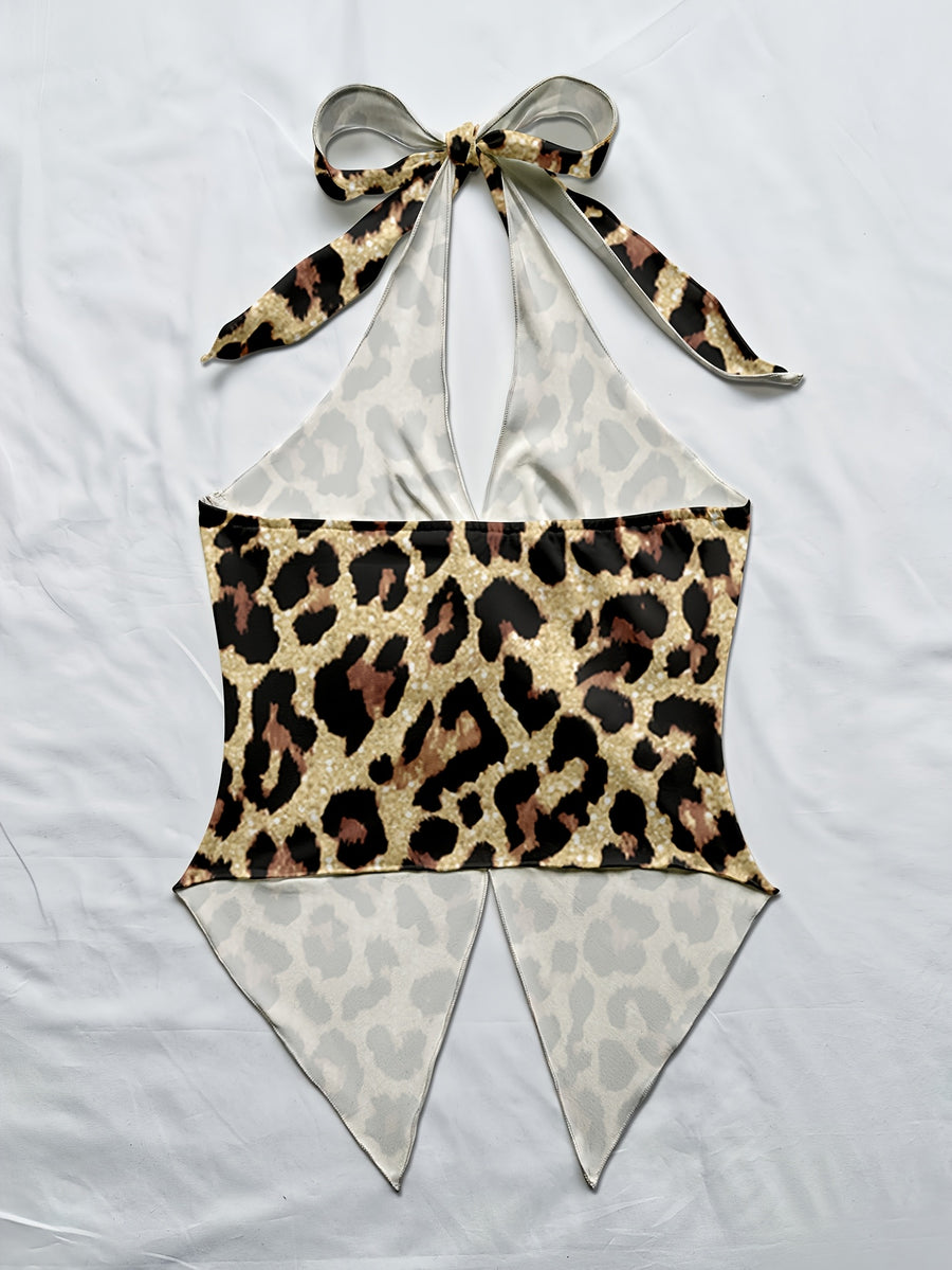 Women'S Spring/Summer Fall Boho Beach Vacation Outfits Marine Floral Leopard Print Trim Bustier Slim Fit Camisole Halter Top, Y2K Vintage Concert Outfit - Bright Yellow