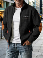 Pearson OBM MLIANO Autumn/Winter Men's Thickened Jacquard Sport Jacket, Fashionable Plaid Jacquard Textured Fabric, Comfortable Outerwear Fabric, Suitable for Daily Outings, Outdoor Sports, Travel, and Vacations. Lightweight and Comfortable - Black