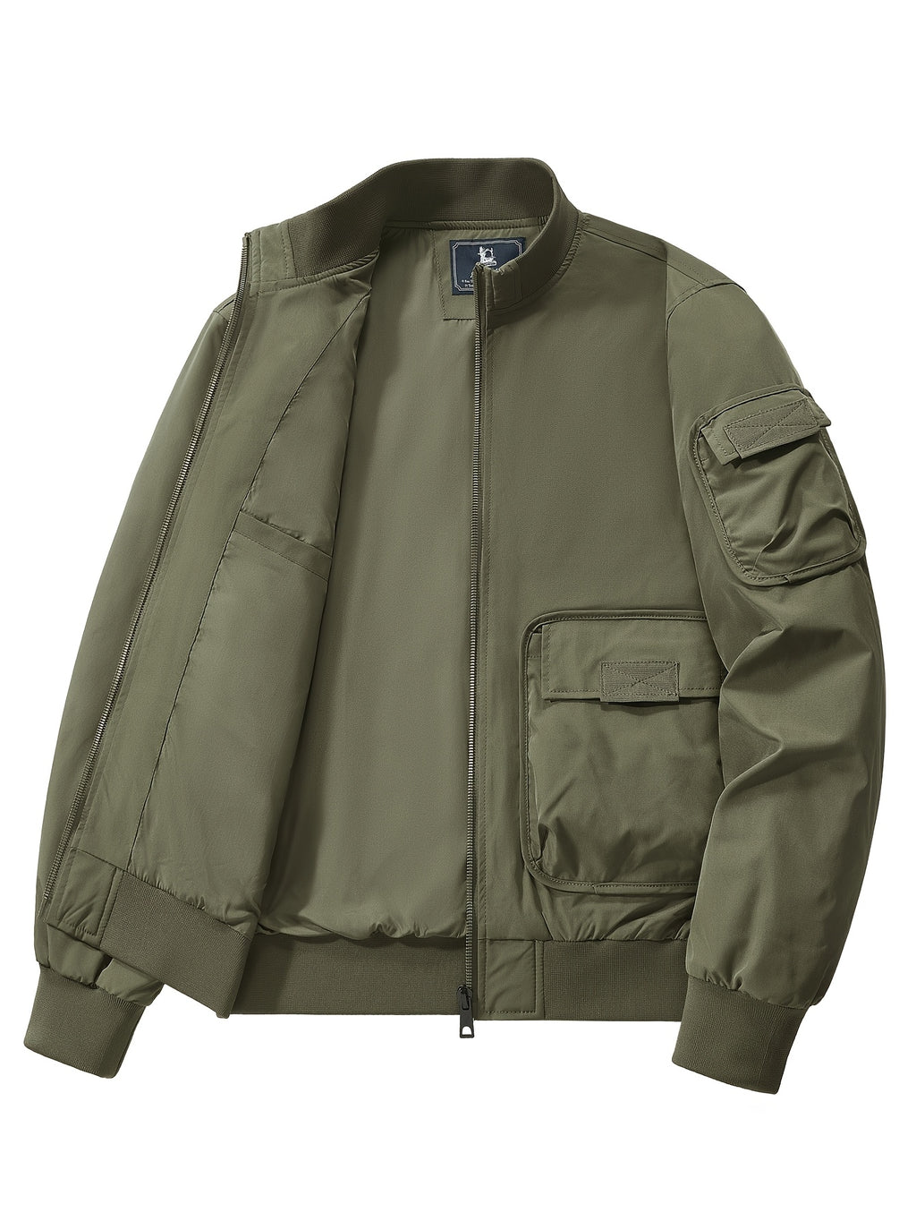 Outdoor Casual Loose Top Stand Collar Men'S Spring Autumn Men'S American 3D Pocket Flight Jacket Baseball Uniform Work Jacket Men - fern green