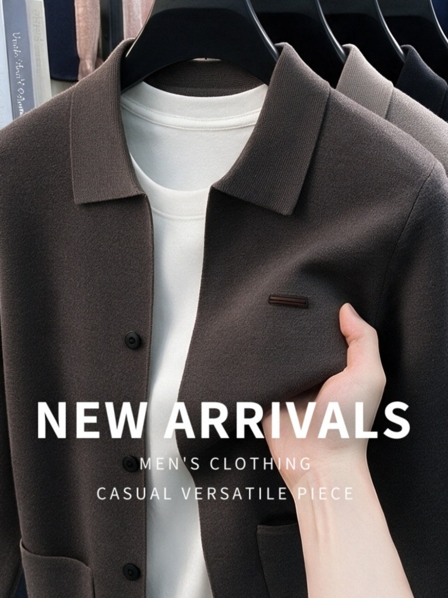 Men's Knitted Cardigan Coat, New Autumn/Winter Arrival, Thickened and Warm, Business Casual, Classic and Versatile, Solid Color Knitwear, Outdoor Leisure, Soft Fabric, Pullover Top MJ - Coffee Color