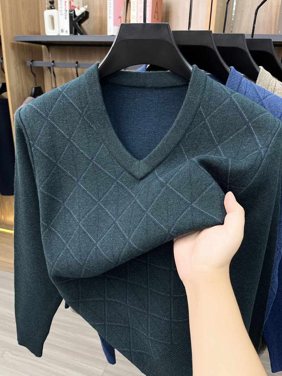 Men's V-neck Knitted Warm Casual Simple Autumn/Winter Thermal Sweater - Green