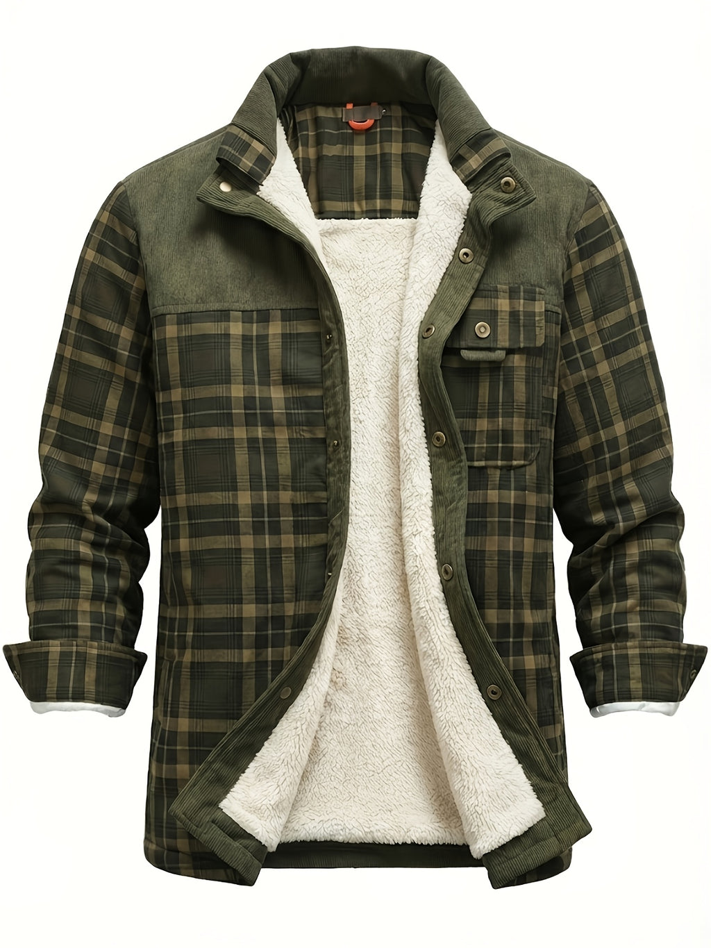 Men'S Casual Warm Fleece Lined Shirt Jacket, Chic Retro Plaid Long Sleeve Shirt for Fall Winter, Vintage, Regular Fit, Lapel, Daily - Green