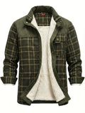 Men'S Casual Warm Fleece Lined Shirt Jacket, Chic Retro Plaid Long Sleeve Shirt for Fall Winter, Vintage, Regular Fit, Lapel, Daily - Green