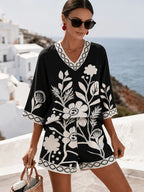Women's Elegant Bohemian Style Floral Print Loose Top, Shorts, and Set - Wilderness - Black