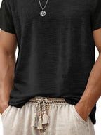 Men's Short Sleeve V-Neck T-Shirt - Breathable Summer Casual Solid Color Round Suitable for Hot Weather, Machine Washable V-Neck Top with Short Sleeves, Non- Fabric for Casual Attire, Office & Layering (No Transparency)，Fashion Trends Wear - Black