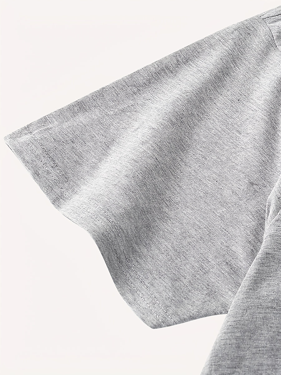 Women's Casual Short-Sleeve T-Shirt – "M" Letter Graphic Print, Regular Crew Neck Top, Suitable for All Seasons, Women's Apparel - Grey