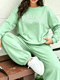 Plus Size Women'S Autumn Winter Home Wear Sweatshirt Set, Fattening Comfortable Loose Casual Letter Print Fashionable Individual Outerwear Home Dress Set - Green