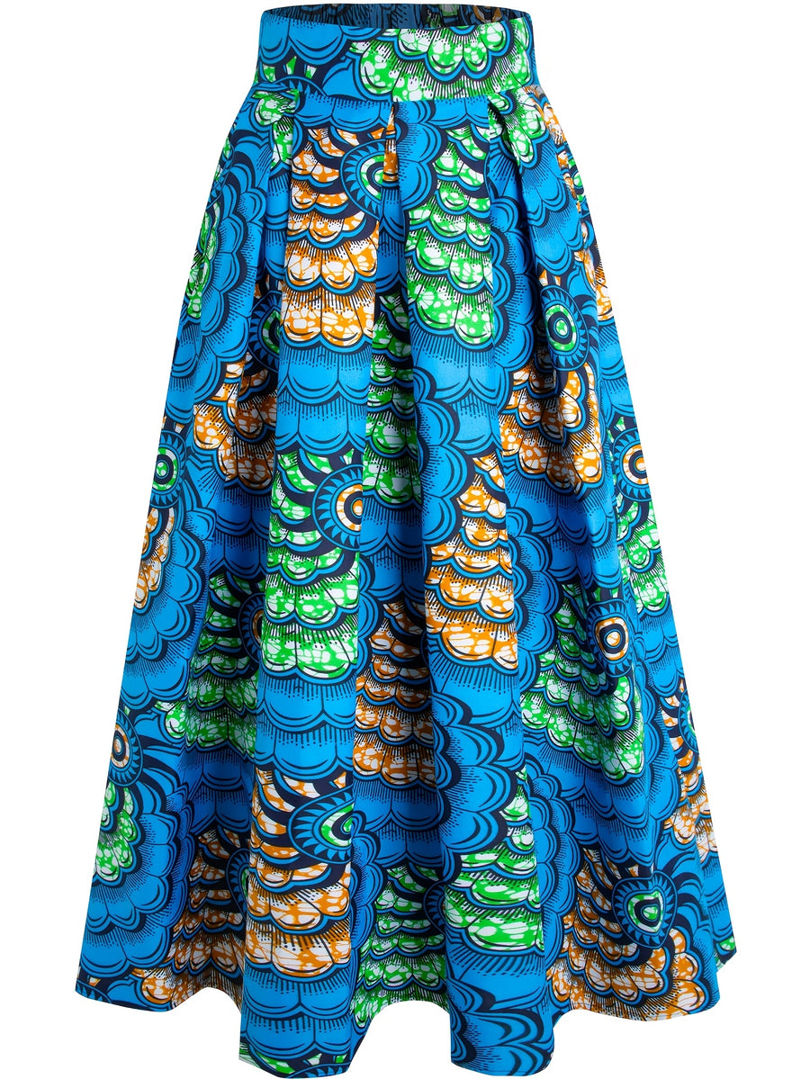 African Print Skirts Kente Wax Skirt Ankara Style Clothing - Deep Sky Blue