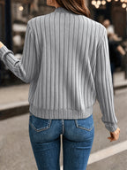 Elegant Directional, Elegant Solid Color Ribbed Zipper Long-Sleeve Jacket Coat - Autumn/Winter Style, Suitable for Commuting, Elegant Casual Wear, Wear - Grey