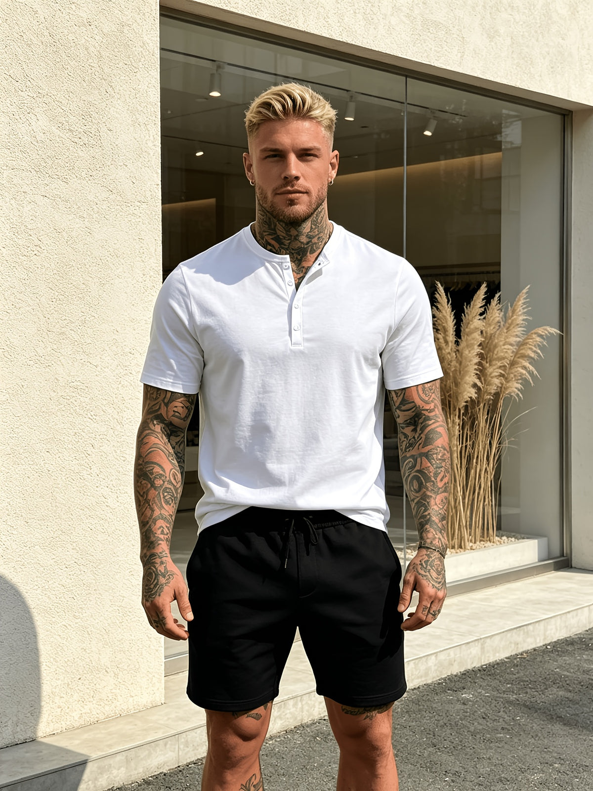 Summer New Fashion Athletic Button-Up Men'S Top Short Sleeve Autumn Casual Comfortable Trendy All-Match Style - White